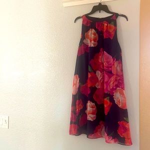 Navy dress with pink flowers